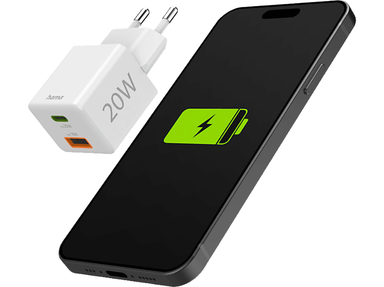 Hama Schnellladegerät, USB-C/USB-A, PD, 20 W, Weiß — Foto 2 von 5