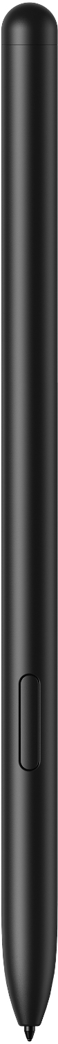 A black stylus pen, a sleek, cylindrical device, tapering to a point at the bottom with a button.