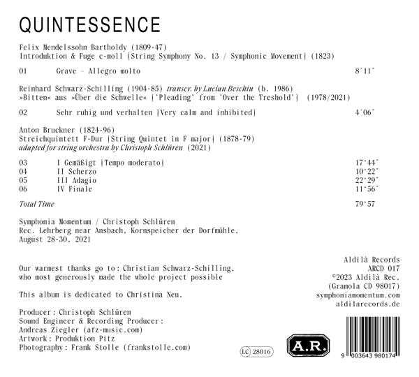 Albumcover mit Titel QUINTESSENCE, Komponisten und Werkangaben.