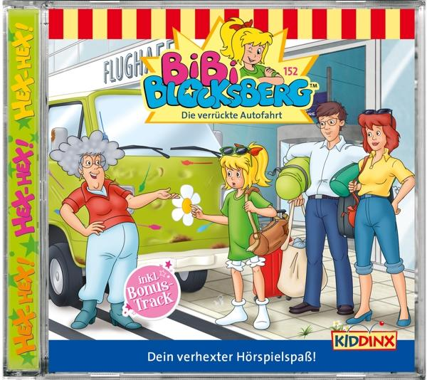 CD-Cover für Kinderhörspiel. Zeichentrickfiguren stehen in der Nähe eines grünen Transporters. Titel auf Deutsch.