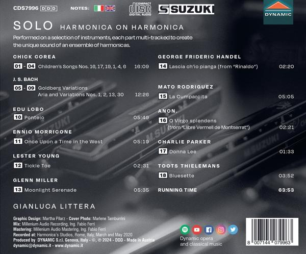 CD-Cover mit Titelliste und Künstlernamen für ein Album mit dem Titel "Solo Harmonica on Harmonica".