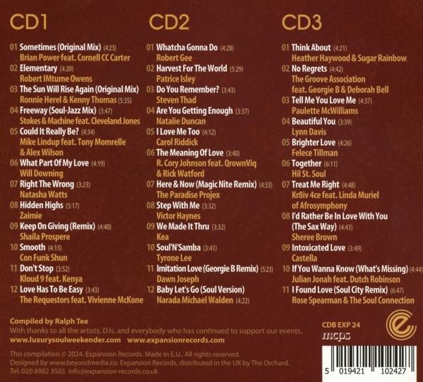 Rückseite einer CD mit Titellisten für drei CDs, zusammengestellt von Ralph Tee. Enthält Kontaktdaten.