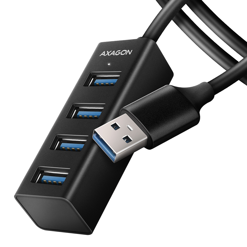 AXAGON USB 3.2 Gen1 mini 4 portos HUB, 1,2 méter kábel, fekete (HUE-M1AL)