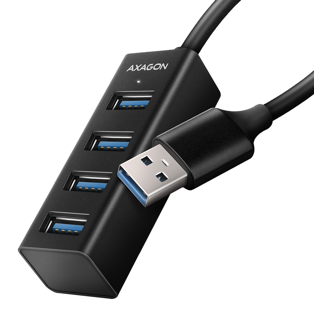 AXAGON USB 3.2 Gen1 mini 4 portos HUB, 20 cm kábel, fekete (HUE-M1A)