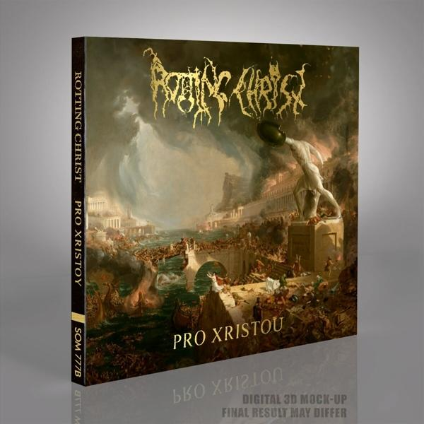 Albumcover: ROTTING CHRIST, PRO XRISTOU, mit klassischem Gemälde und goldenem Text.