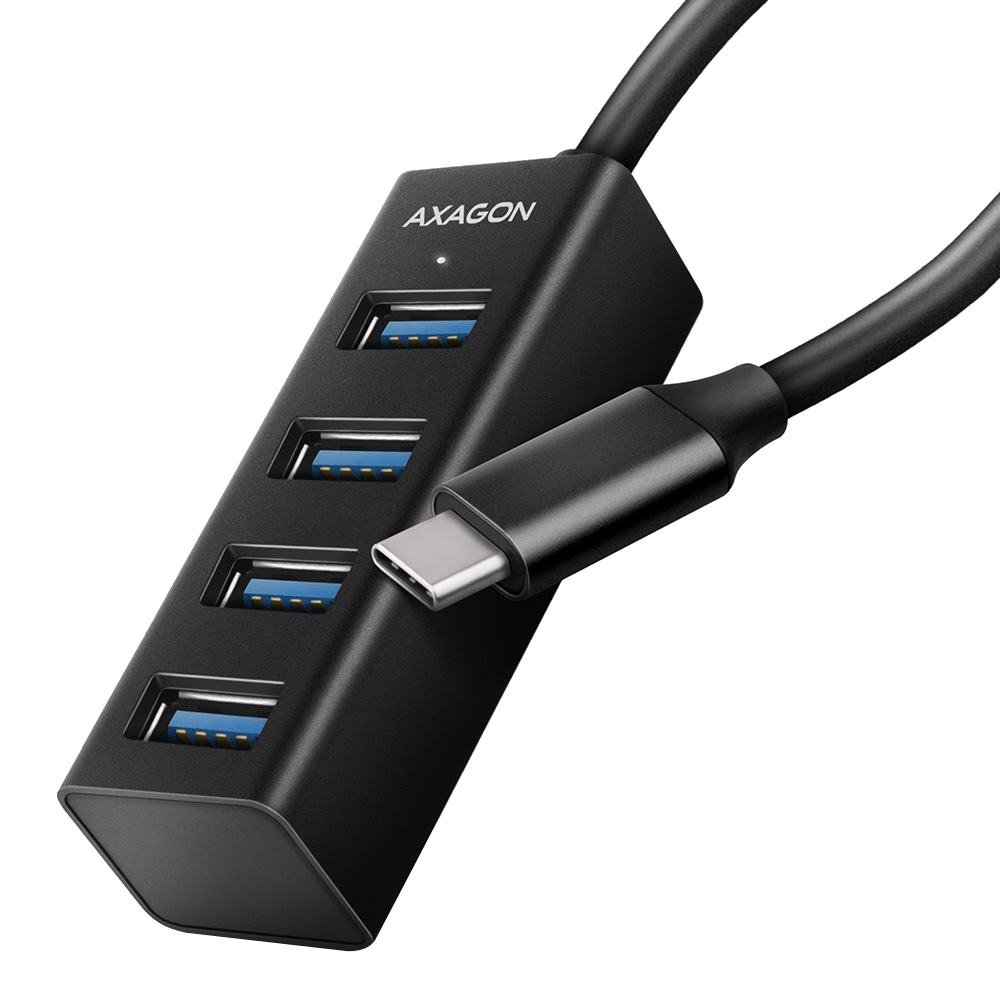 AXAGON USB 3.2 Gen1 Type-C mini 4 portos HUB, 20 cm kábel, fekete (HUE-M1C)