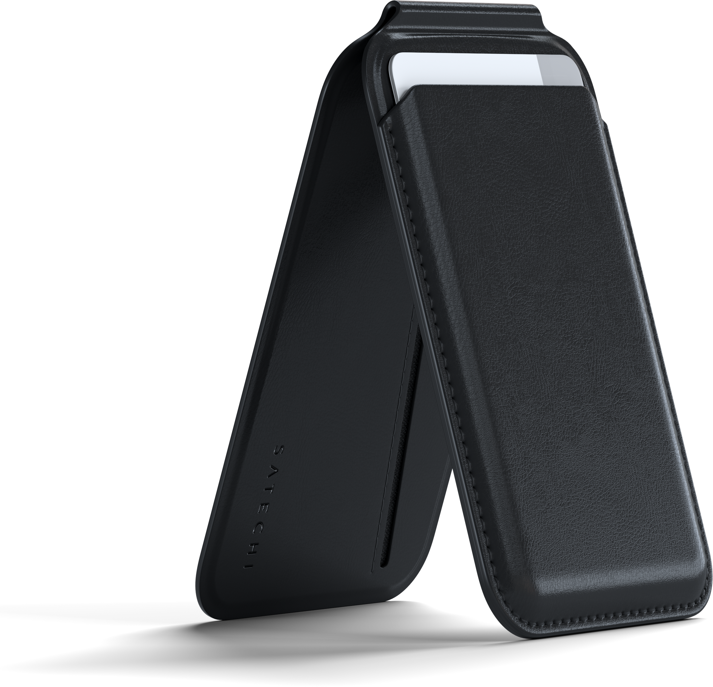 SATECHI Vegán bőr mágneses pénztárca, állvány iPhone 12/13/14/15 modellekhez, fekete (ST-VLWK)