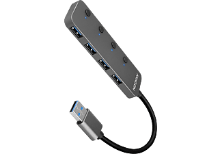 AXAGON USB 3.2 Gen1 4 portos USB HUB, portonként kapcsolható, 20 cm kábel (HUE-MSA)