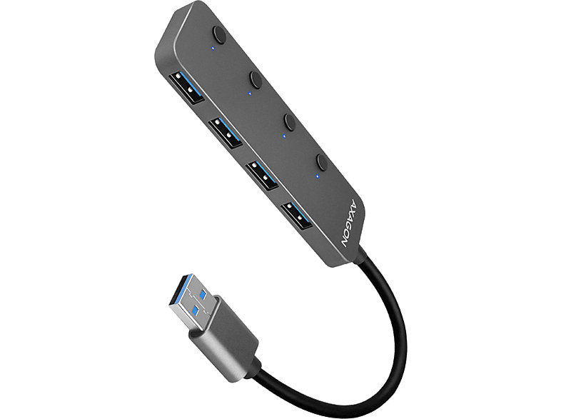 AXAGON USB 3.2 Gen1 4 portos HUB, portonként kapcsolható, 20 cm kábel (HUE-MSA)