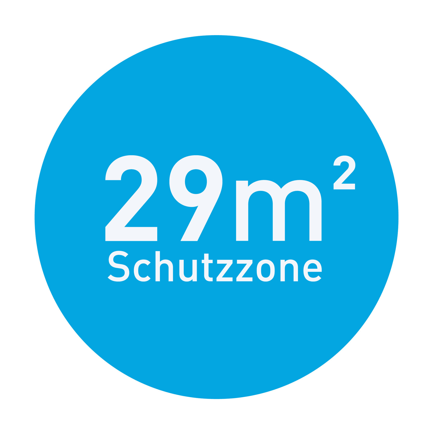 Ein blauer Kreis mit weißem Text: '29m² Schutzzone'.