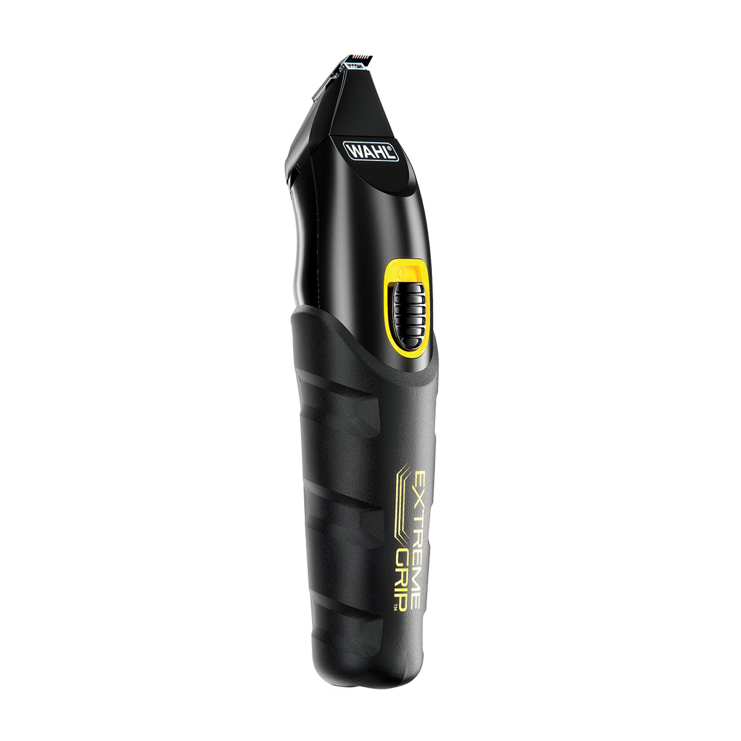 Trimmer per capelli Wahl nero e giallo con testo 'EXTREME GRIP', su sfondo bianco.