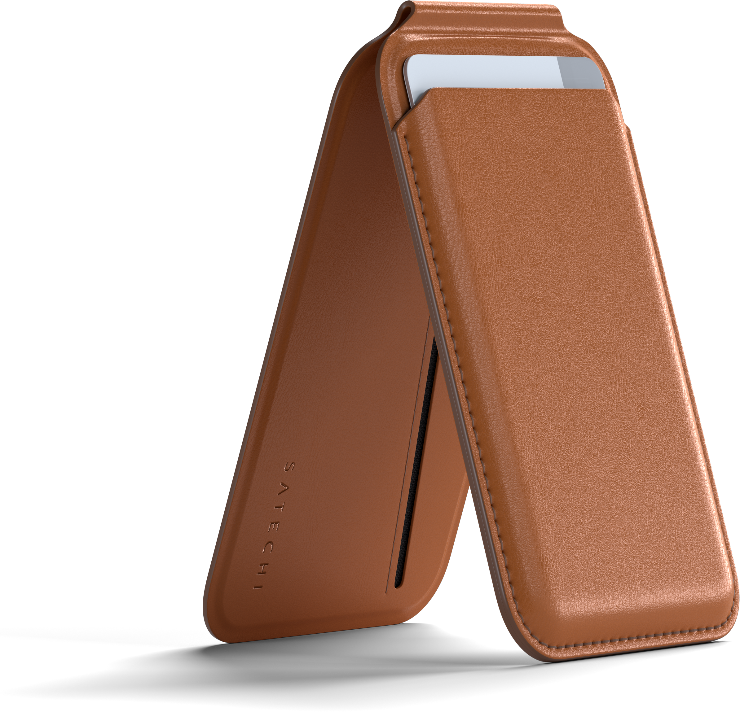 SATECHI Vegán bőr mágneses pénztárca, állvány iPhone 12/13/14/15 modellekhez, barna (ST-VLWN)