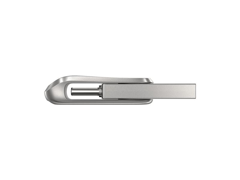 Silberner USB-Stick mit metallischem Finish. Draufsicht auf Stecker und Gehäuse.