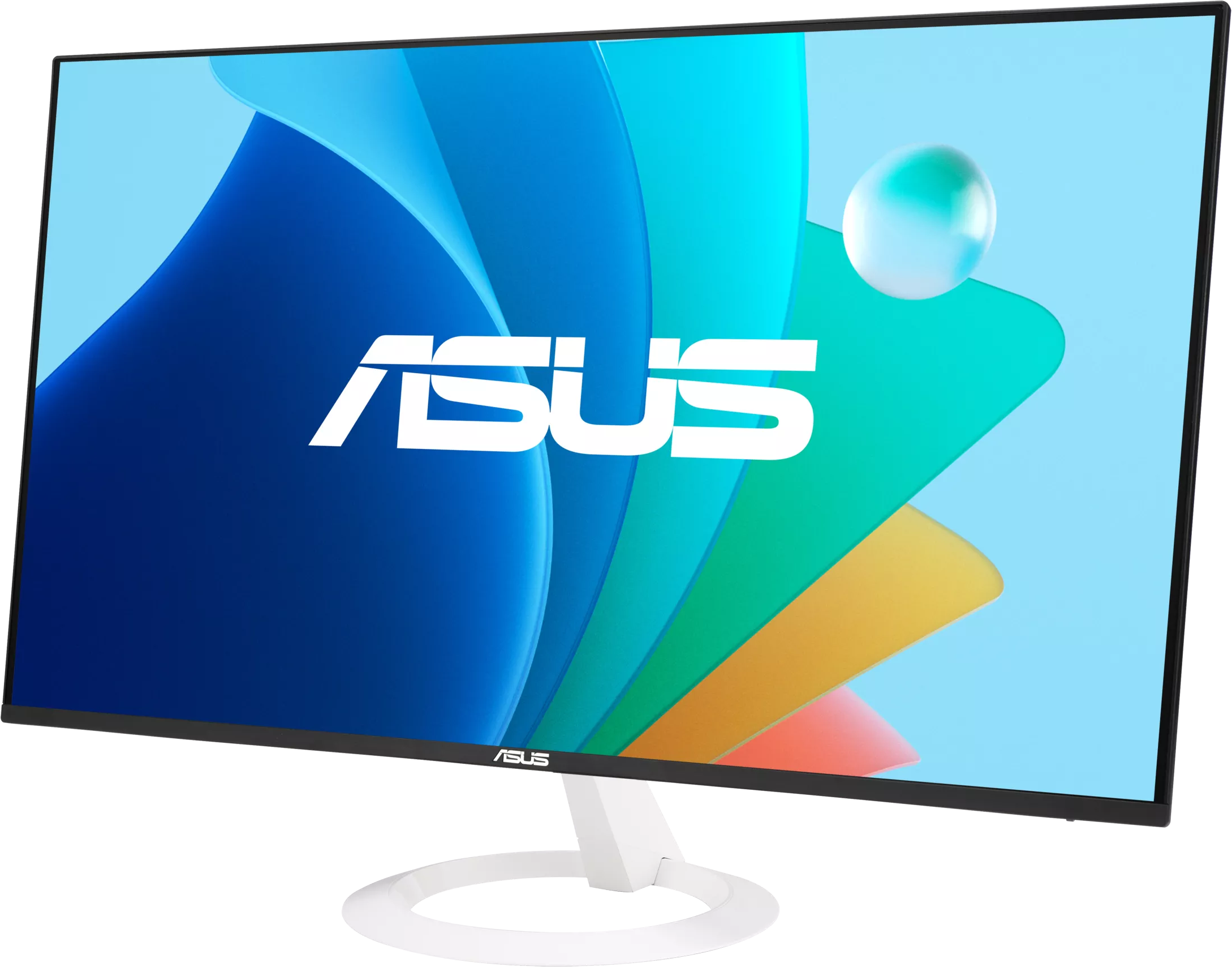 Asus monitor kék és zöld háttérrel.