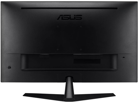 Fekete ASUS monitor hátulról, felül a márkanévvel.