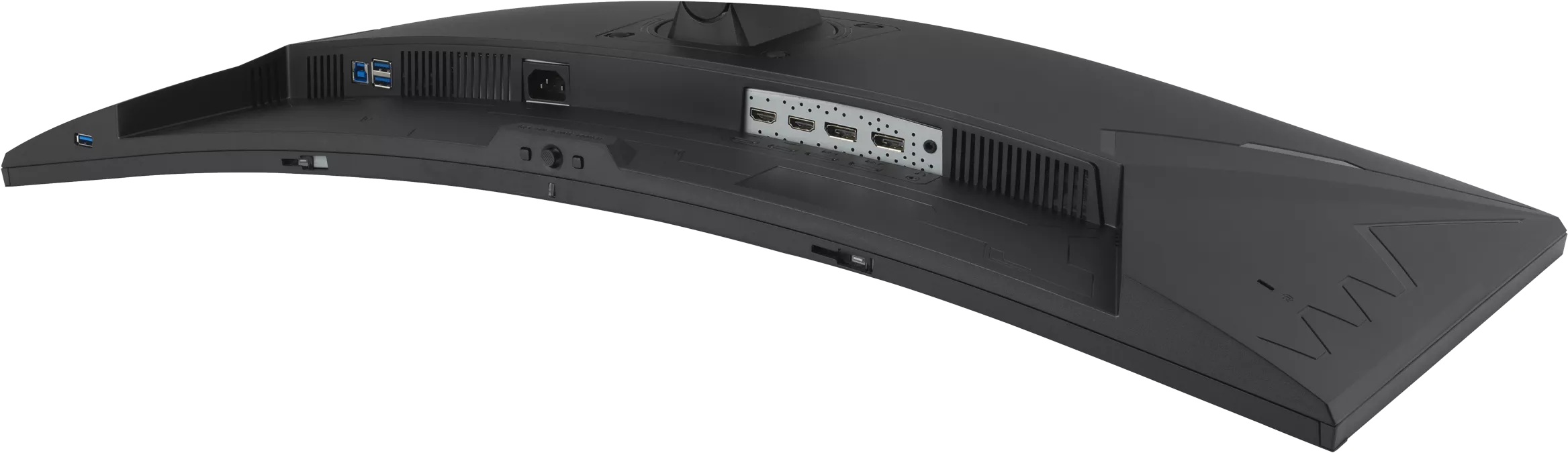 Fekete gamer monitor, alulnézet.