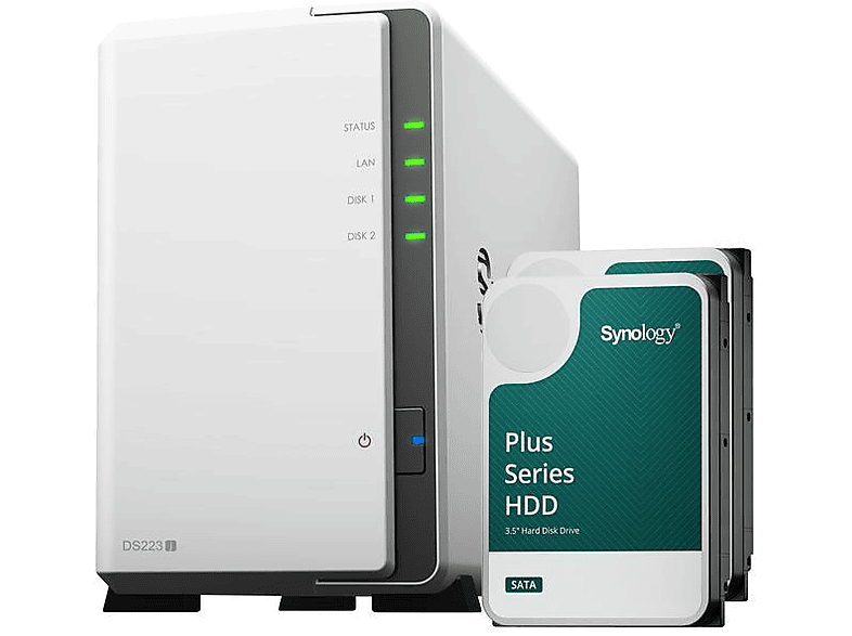 SYNOLOGY DS223j - Mit Festplatte (HDD, 8 TB, Weiss)