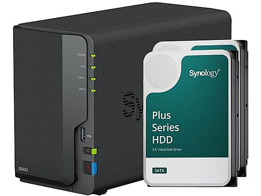 SYNOLOGY DS223 - Avec disque dur (HDD, 16 TB, Noir)