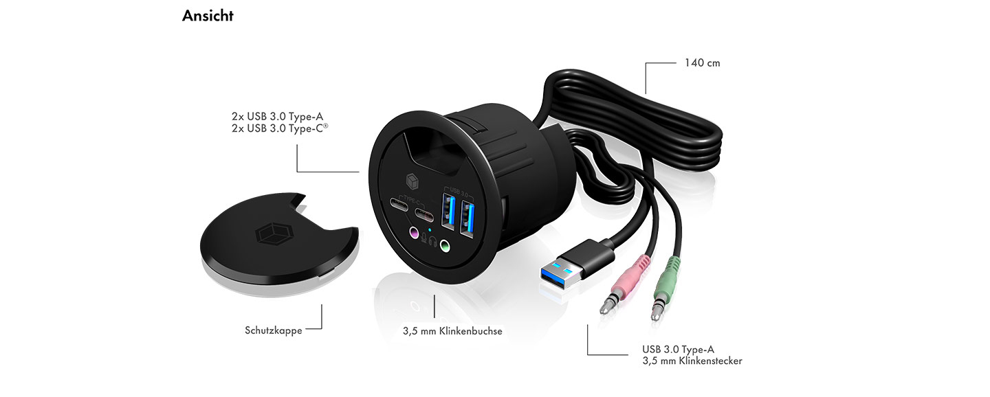 RAIDSONIC IB-HUB1403B - USB 3.0-Hub (Gris)