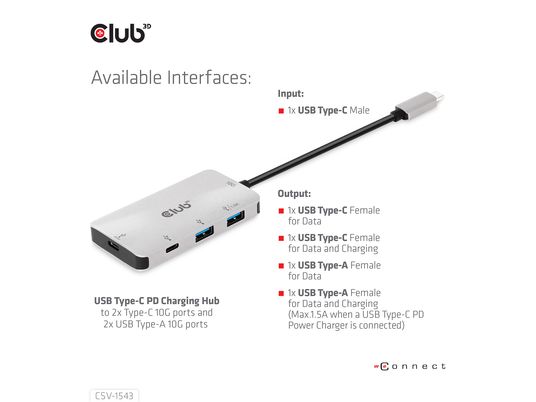 CLUB 3D CSV-1543 - Concentrateur USB (Noir)