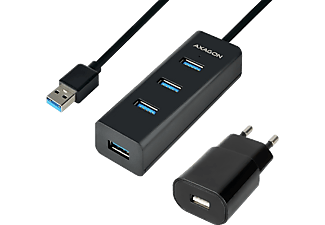 AXAGON USB 3.0 mini 4 portos USB HUB + hálózati adapter, 120 cm kábel, fekete (HUE-S2BP)