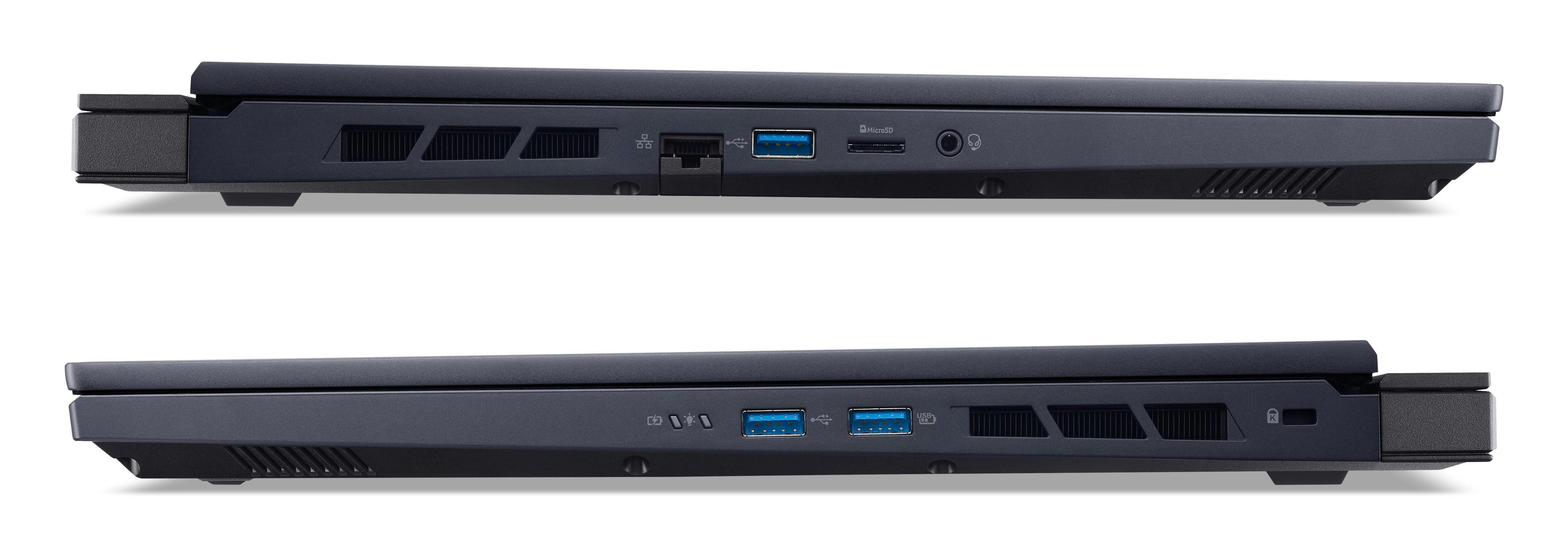 Zwei Laptops nebeneinander, die Anschlüsse zeigen: USB, Ethernet und Audioanschlüsse an den Seiten.