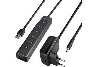 AXAGON USB 3.0 aktív 7 portos USB HUB, tápegység, 40 cm kábel, fémház (HUE-SA7BP)