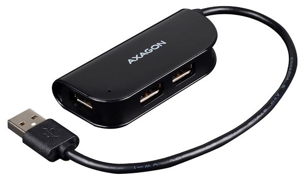 AXAGON 4 portos USB 2.0 HUB, 20 cm kábel, fekete (HUE-X4B)