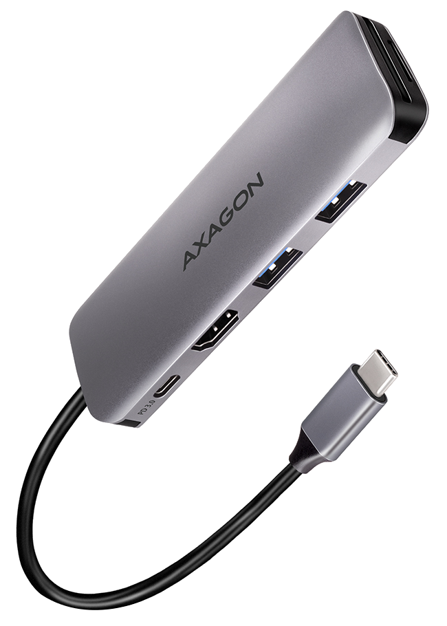 AXAGON USB 3.2 Gen1 Type-C multiport adapter, 5 Gbit/s, 2x USB-A, 1x HDMI 4K30Hz, SD/microSD olvasó (HMC-5)