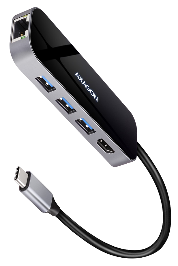 AXAGON USB 3.2 Gen1 Type-C multiport adapter, 5 Gbit/s, 3x USB-A, Type-C, HDMI 4K30Hz, GigabitLAN (HMC-6GL)