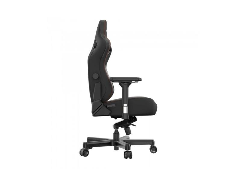 Sedia da gaming nera con dettagli rossi, vista laterale, su sfondo bianco.