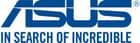 Il logo ASUS in blu, con la scritta 'IN SEARCH OF INCREDIBLE' sotto. Il logo è stilizzato e leggermente inclinato.