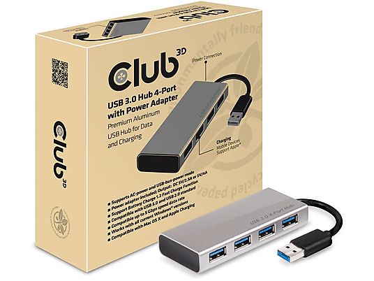CLUB 3D CSV-1431 - USB-Hub (Silber/Aluminium-Gehäuse)