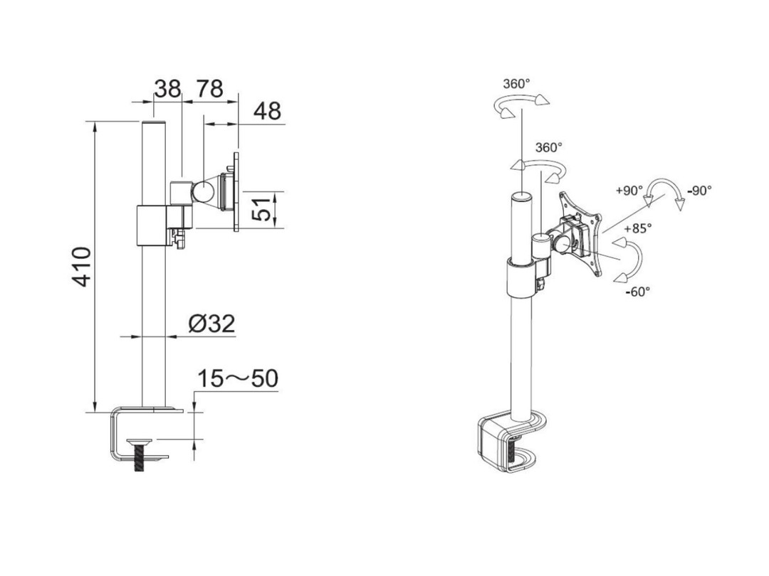 MULTIBRACKETS Officeline Single - Support de table (Blanc)