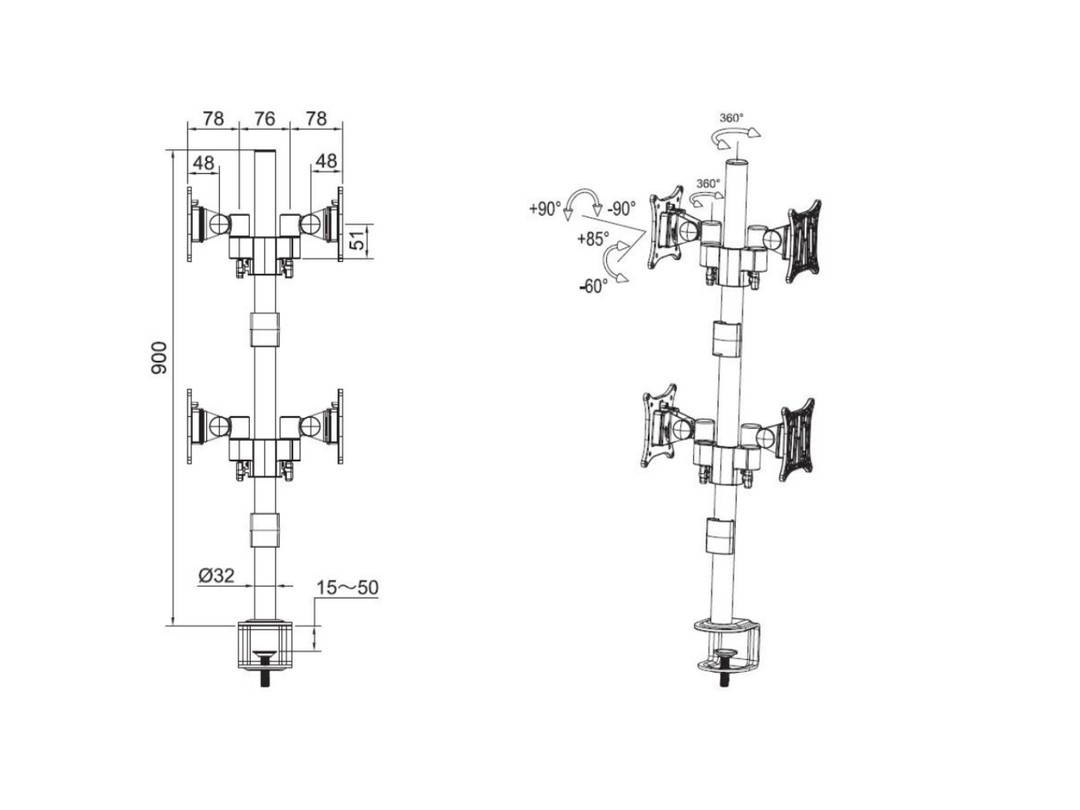 MULTIBRACKETS Officeline Quad - Support de table (Blanc)
