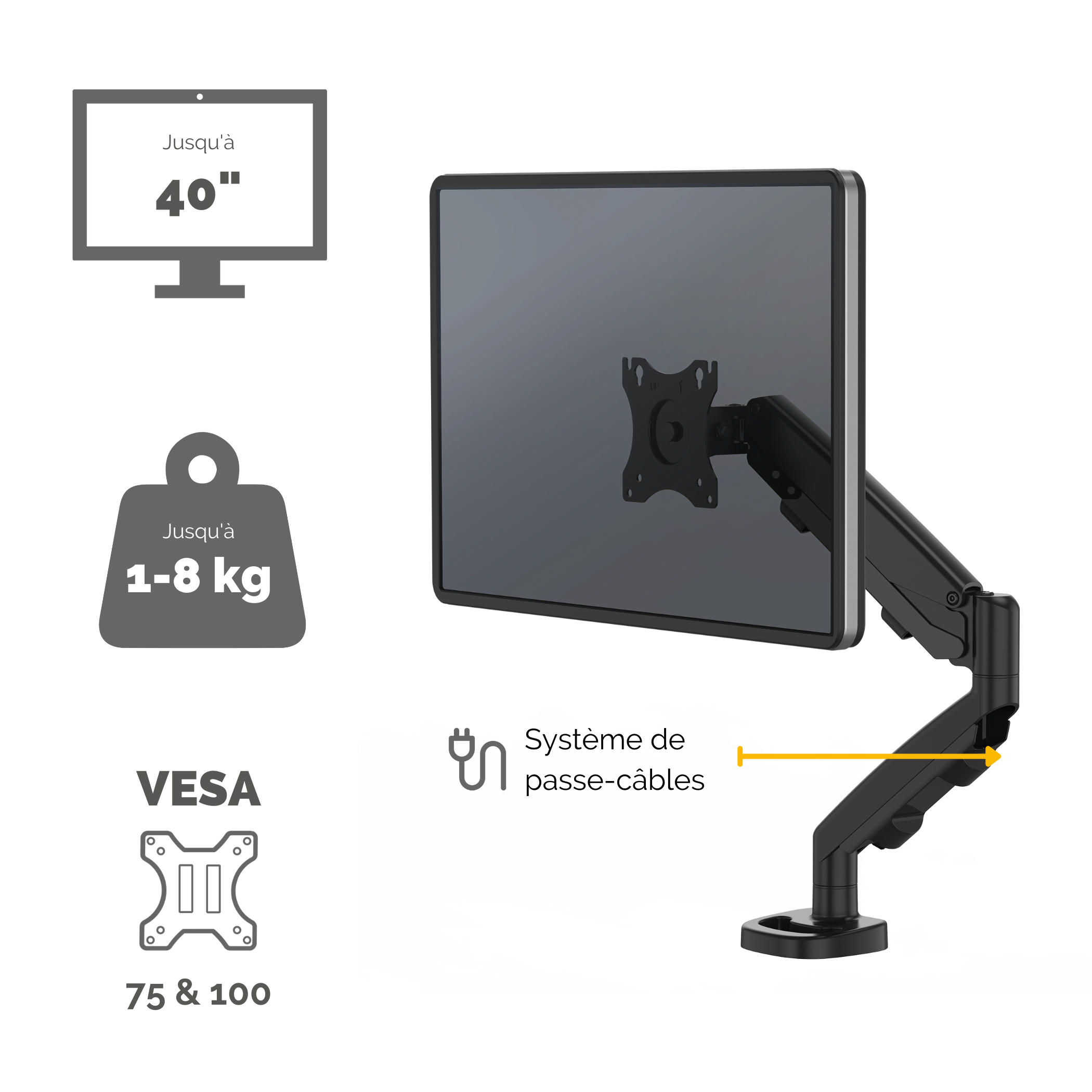 FELLOWES 9683101 - Pied de support (Noir)