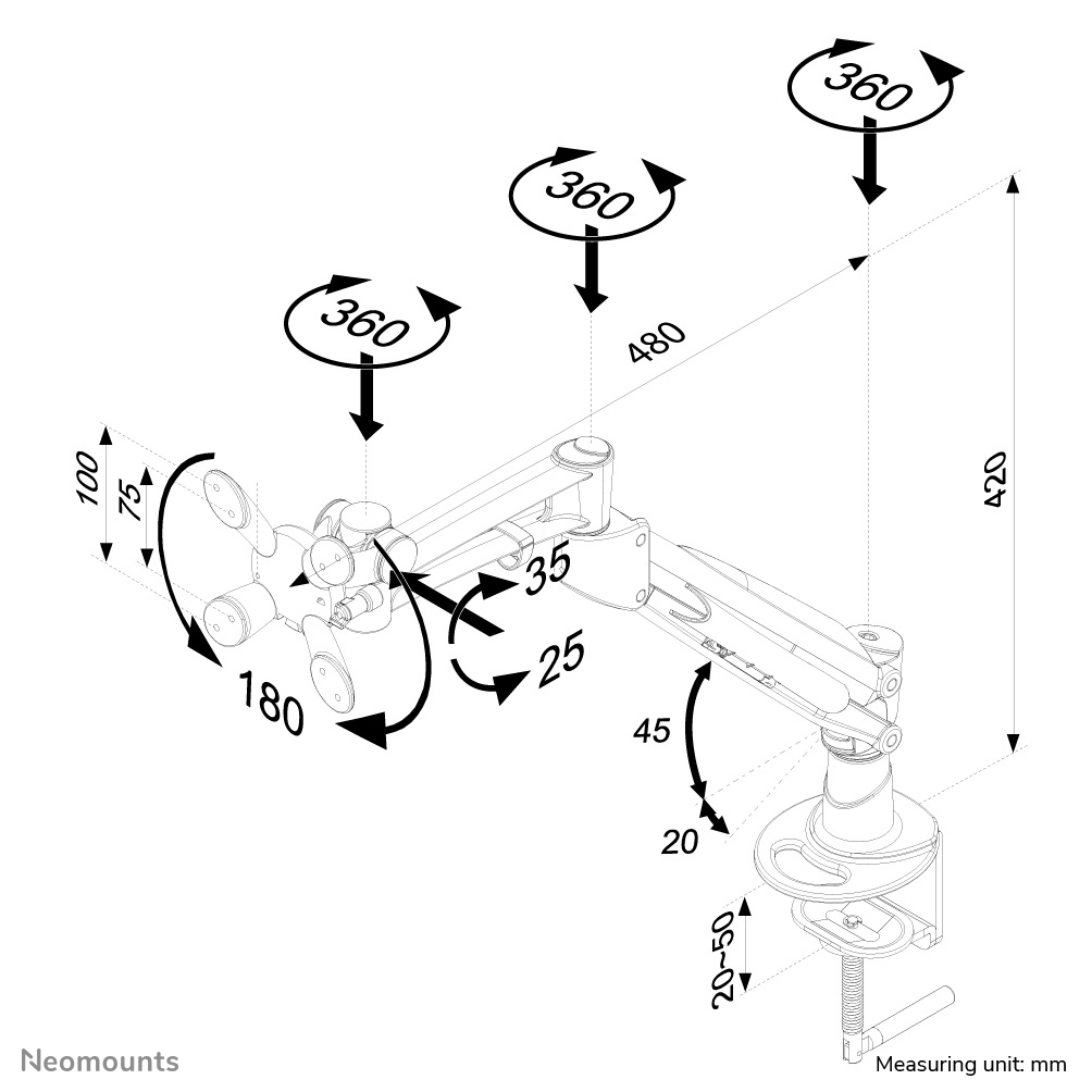 NEOMOUNTS FPMA-D940HC - Support de table (Argent)