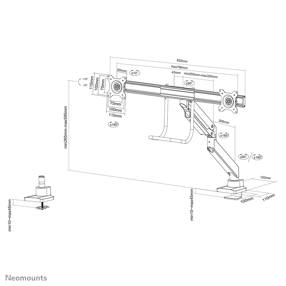 NEOMOUNTS NM-D775DXWHITE - Support de table (Blanc)