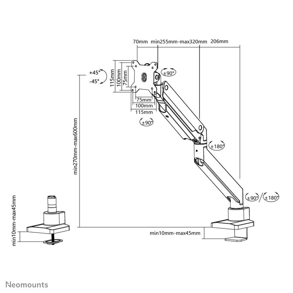 NEOMOUNTS NM-D775BLACKPLUS - Conseiller aux États (Noir)