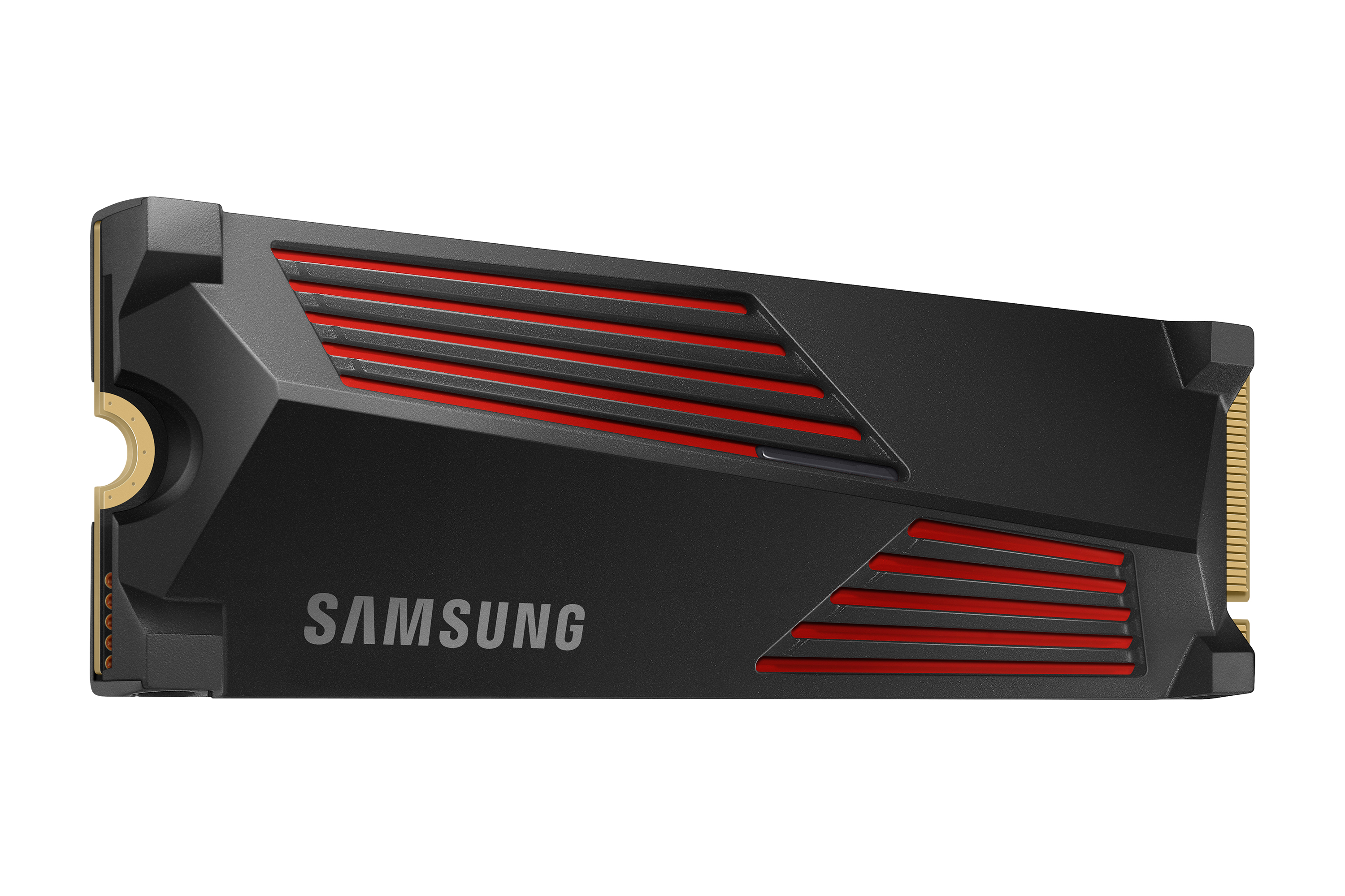 SSD Samsung negra con detalles rojos.