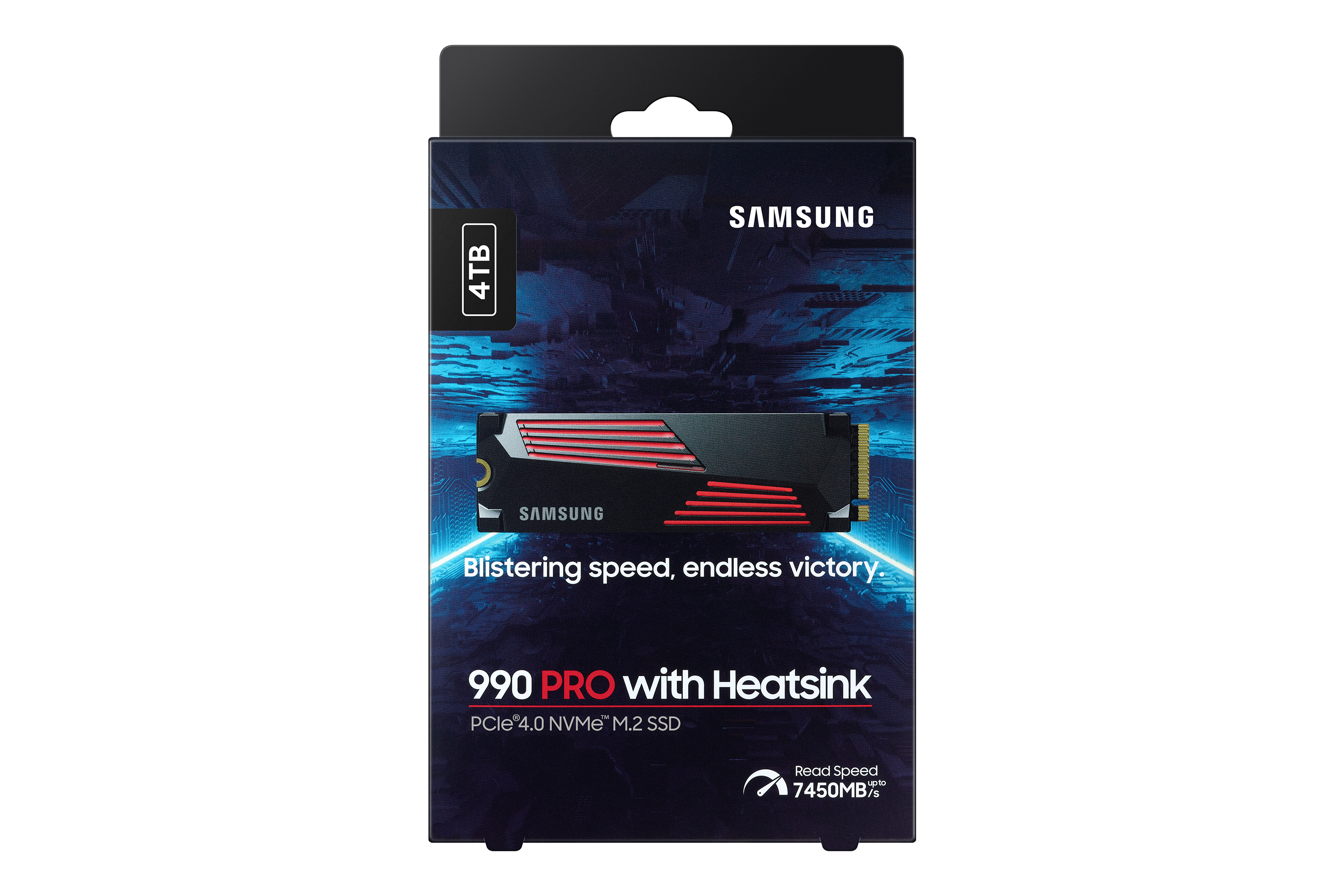 SSD Samsung 990 PRO en una caja. La caja tiene una imagen de la SSD.