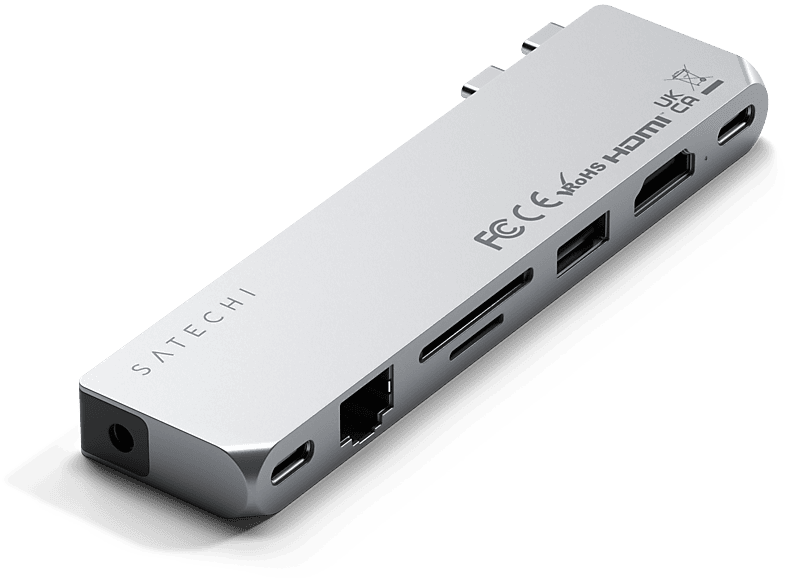 SATECHI Pro Hub Max, multiport adapter, HDMI, USB-A, 2x USB-C, SD/microSD, LAN, jack, ezüst (ST-UCPHMXS)