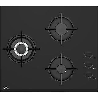 Placa de gas - OK OBH 4631-3, 3 Zonas, Zona grande 13.2 cm, Vitrocerámica, 59 cm, Negro