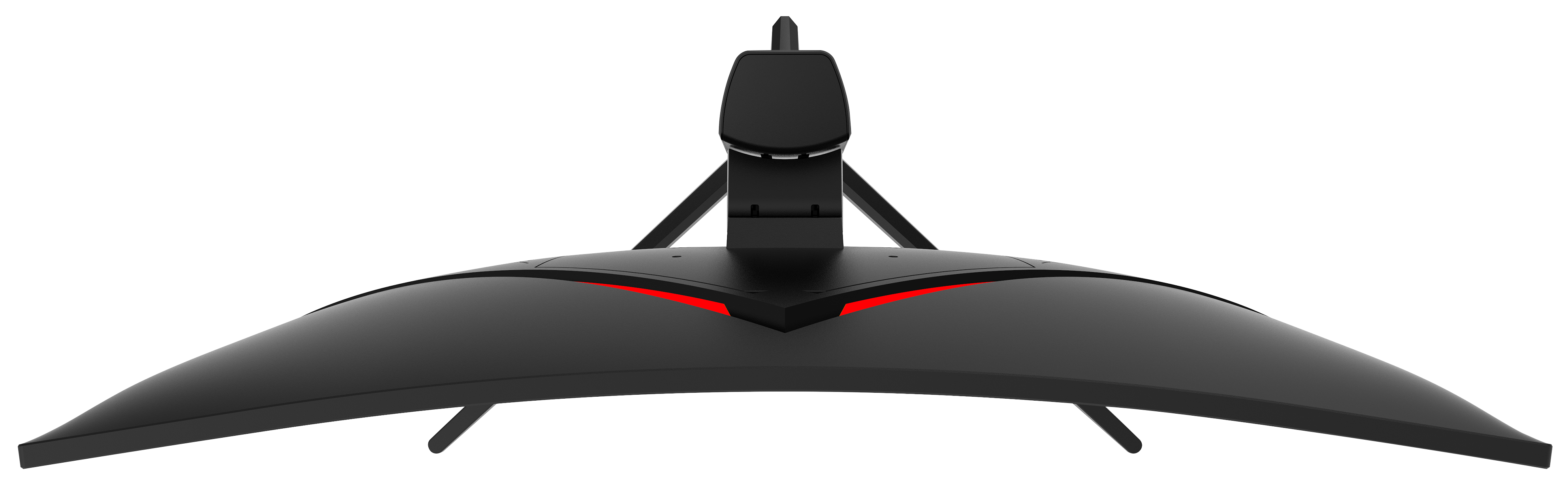 Czarny zakrzywiony monitor z góry z czerwonymi akcentami.