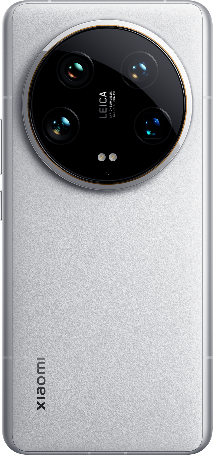 La parte trasera de un teléfono Xiaomi blanco con un módulo de cámara negro grande con la marca Leica. Logotipo de Xiaomi abajo.