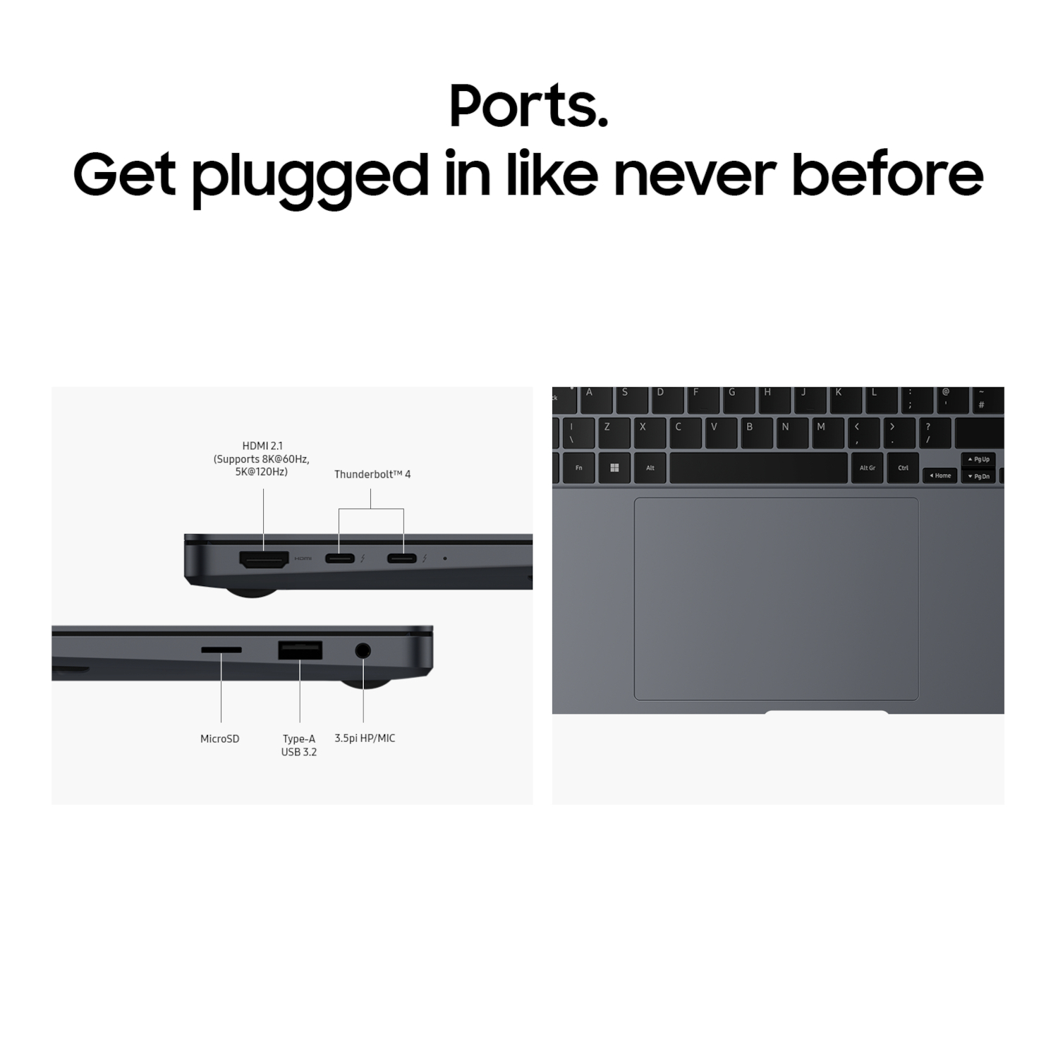 Ports d'ordinateur portable, dont USB, HDMI et MicroSD.