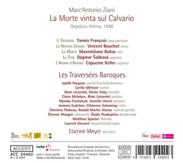 Rückseite eines CD-Covers mit Text auf Italienisch, sowie Logos und Informationen.