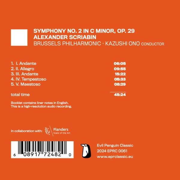 Oranges Albumcover mit Text. Listet Musiktitel, Dauer und Informationen über eine Aufnahme auf.