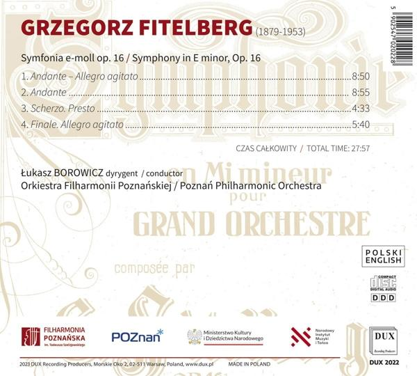 CD-Rückseite: Grzegorz Fitelberg Symphonie in e-Moll. Dirigent Ł. Borowicz.