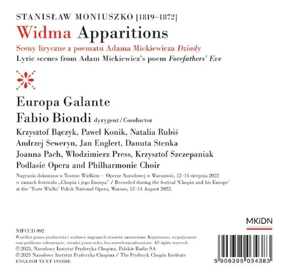 Ein Poster mit polnischem Text über die Oper Widma Apparitions.